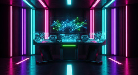 Futuristic Digital Technology Network and Artificial Intelligence Data Communication Background.の写真素材