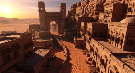 Futuristic Smart City Skyline with Neon Lights and Advanced Transportation Technology.の写真素材