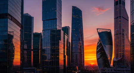 Futuristic Smart City Skyline with Neon Lights and Advanced Transportation Technology.の写真素材