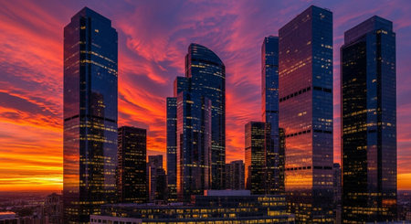 Futuristic Smart City Skyline with Neon Lights and Advanced Transportation Technology.