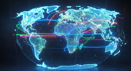 Futuristic Digital Technology Network and Artificial Intelligence Data Communication Background.