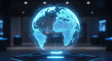 Futuristic Digital Technology Network and Artificial Intelligence Data Communication Background.