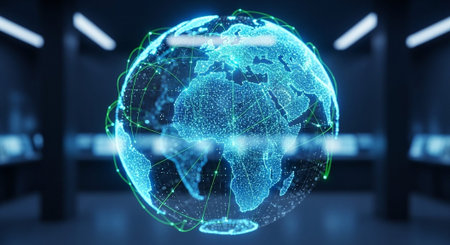 Futuristic Digital Technology Network and Artificial Intelligence Data Communication Background.