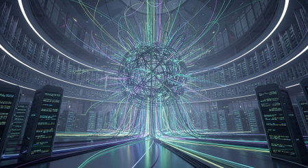 Futuristic Digital Technology Network and Artificial Intelligence Data Communication Background.