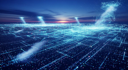 Futuristic Digital Technology Network and Artificial Intelligence Data Communication Background.