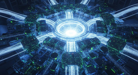 Futuristic Digital Technology Network and Artificial Intelligence Data Communication Background.の写真素材