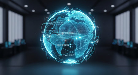 Futuristic Digital Technology Network and Artificial Intelligence Data Communication Background.