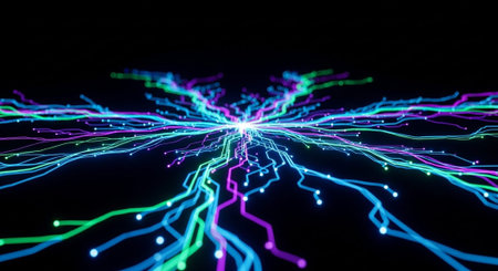 Futuristic Digital Technology Network and Artificial Intelligence Data Communication Background.