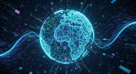 Futuristic Digital Technology Network and Artificial Intelligence Data Communication Background.