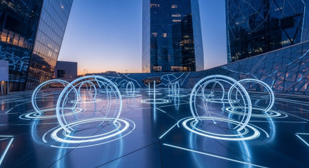 Futuristic Digital Technology Network and Artificial Intelligence Data Communication Background.