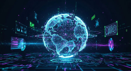 Futuristic Digital Technology Network and Artificial Intelligence Data Communication Background.