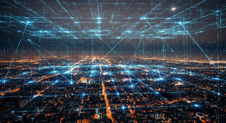 Futuristic Digital Technology Network and Artificial Intelligence Data Communication Background.