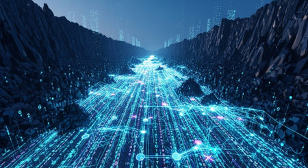 Futuristic Digital Technology Network and Artificial Intelligence Data Communication Background.