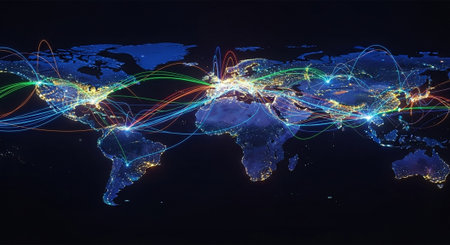 Futuristic Digital Technology Network and Artificial Intelligence Data Communication Background.