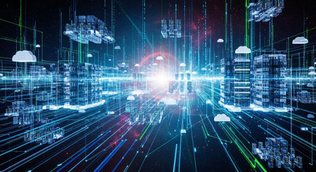 Futuristic Digital Technology Network and Artificial Intelligence Data Communication Background.