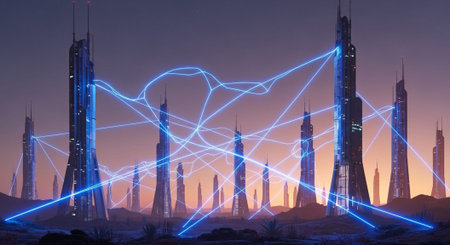 Futuristic Digital Technology Network and Artificial Intelligence Data Communication Background.