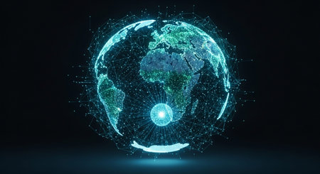 Futuristic Digital Technology Network and Artificial Intelligence Data Communication Background.