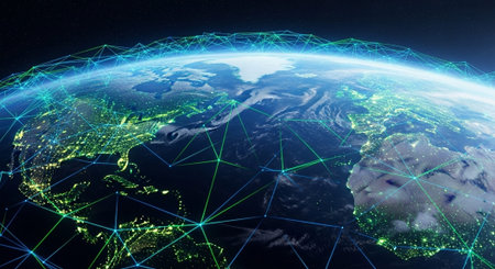 Futuristic Digital Technology Network and Artificial Intelligence Data Communication Background.