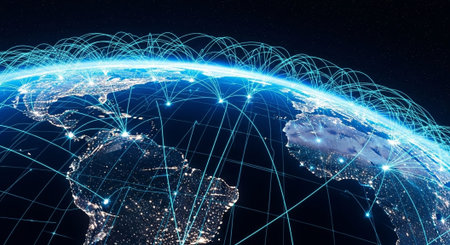 Futuristic Digital Technology Network and Artificial Intelligence Data Communication Background.