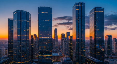 Futuristic Smart City Skyline with Neon Lights and Advanced Transportation Technology.