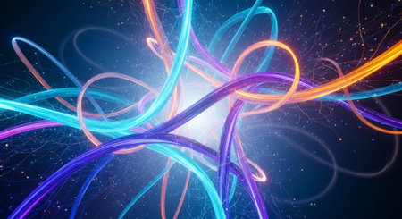 Vibrant Colorful Abstract Background with Fluid Waves and Modern Gradient Design.の写真素材