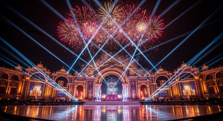 Event Night Festival with Fireworks, Lights, and Celebrations
.