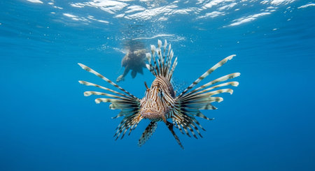 Underwater Marine Life with Tropical Fish in Blue Ocean.
