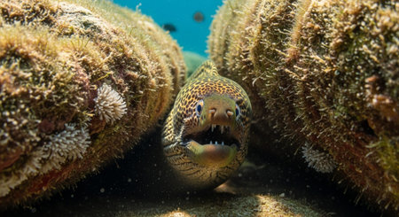 Underwater Marine Life with Tropical Fish in Blue Ocean.