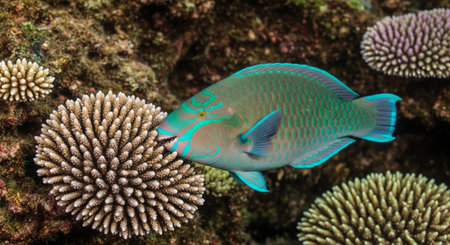 Underwater Marine Life with Tropical Fish in Blue Ocean.