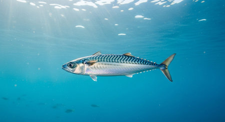 Underwater Marine Life with Tropical Fish in Blue Ocean.