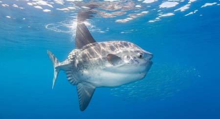 Underwater Marine Life with Tropical Fish in Blue Ocean.
