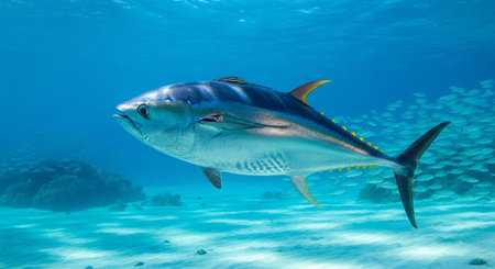 Underwater Marine Life with Tropical Fish in Blue Ocean.