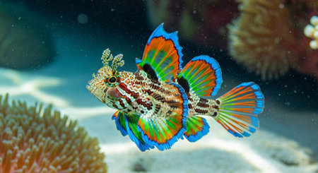 Underwater Marine Life with Tropical Fish in Blue Ocean.
