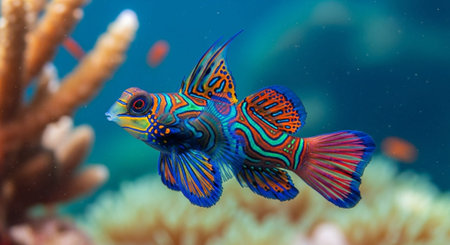 Underwater Marine Life with Tropical Fish in Blue Ocean.