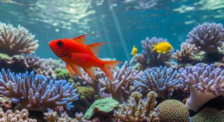 Underwater Marine Life with Tropical Fish in Blue Ocean.