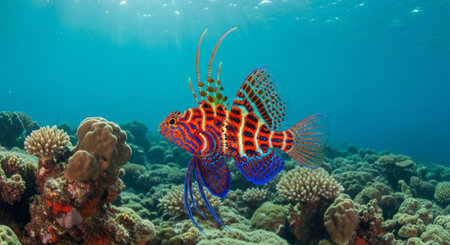 Underwater Marine Life with Tropical Fish in Blue Ocean.