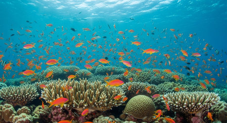 Underwater Marine Life with Tropical Fish in Blue Ocean.