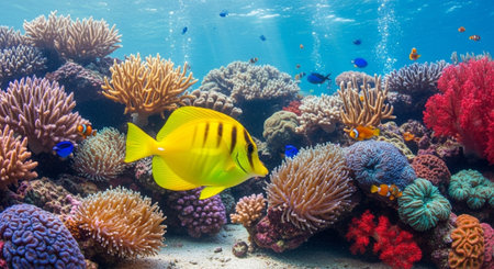 Underwater Marine Life with Tropical Fish in Blue Ocean.