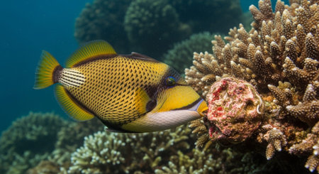 Underwater Marine Life with Tropical Fish in Blue Ocean.