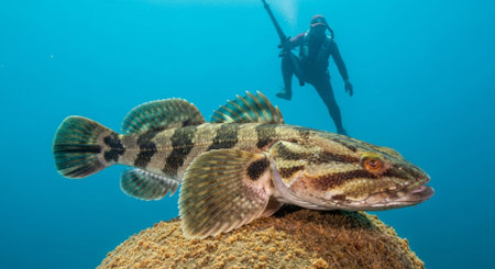 Underwater Marine Life with Tropical Fish in Blue Ocean.