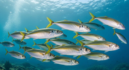 Underwater Marine Life with Tropical Fish in Blue Ocean.