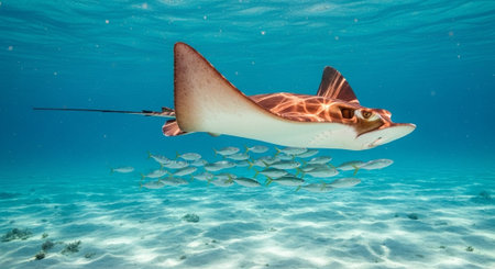 Underwater Marine Life with Tropical Fish in Blue Ocean.