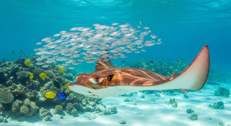 Underwater Marine Life with Tropical Fish in Blue Ocean.