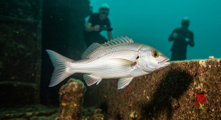 Underwater Marine Life with Tropical Fish in Blue Ocean.