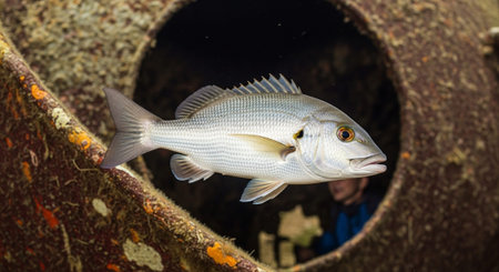 Underwater Marine Life with Tropical Fish in Blue Ocean.