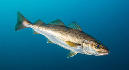 Underwater Marine Life with Tropical Fish in Blue Ocean.