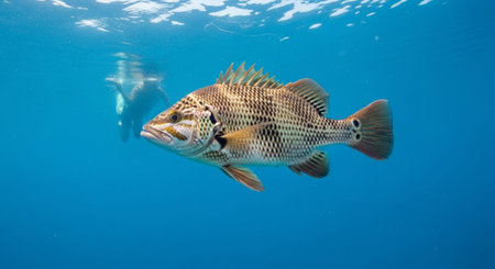 Underwater Marine Life with Tropical Fish in Blue Ocean.