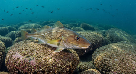 Underwater Marine Life with Tropical Fish in Blue Ocean.