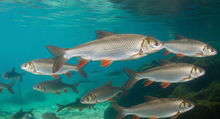 Underwater Marine Life with Tropical Fish in Blue Ocean.
