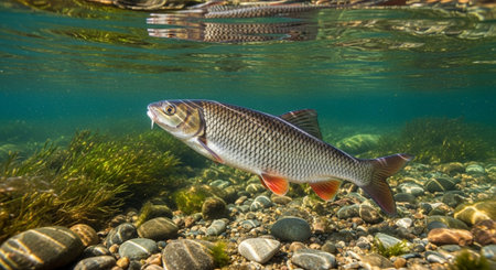 Underwater Marine Life with Tropical Fish in Blue Ocean.